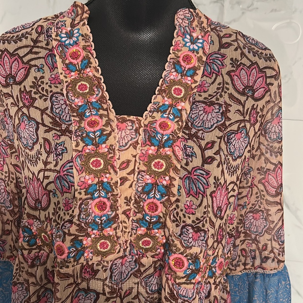 Soft surroundings pergola embroidered floral print sheer tunic Sz s - Picture 3 of 11